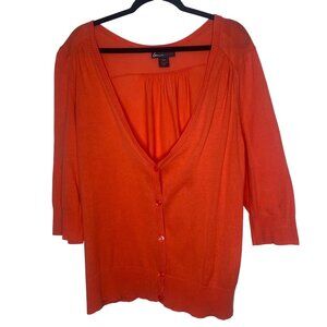 Lane Bryant Womens Button-Up Orange Cardigan 18/20 3/4 Sleeves 100% Cotton Light